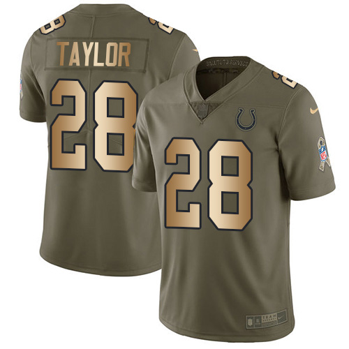 Nike Colts #28 Jonathan Taylor Olive/Gold Youth Stitched NFL Limited 2017 Salute To Service Jersey
